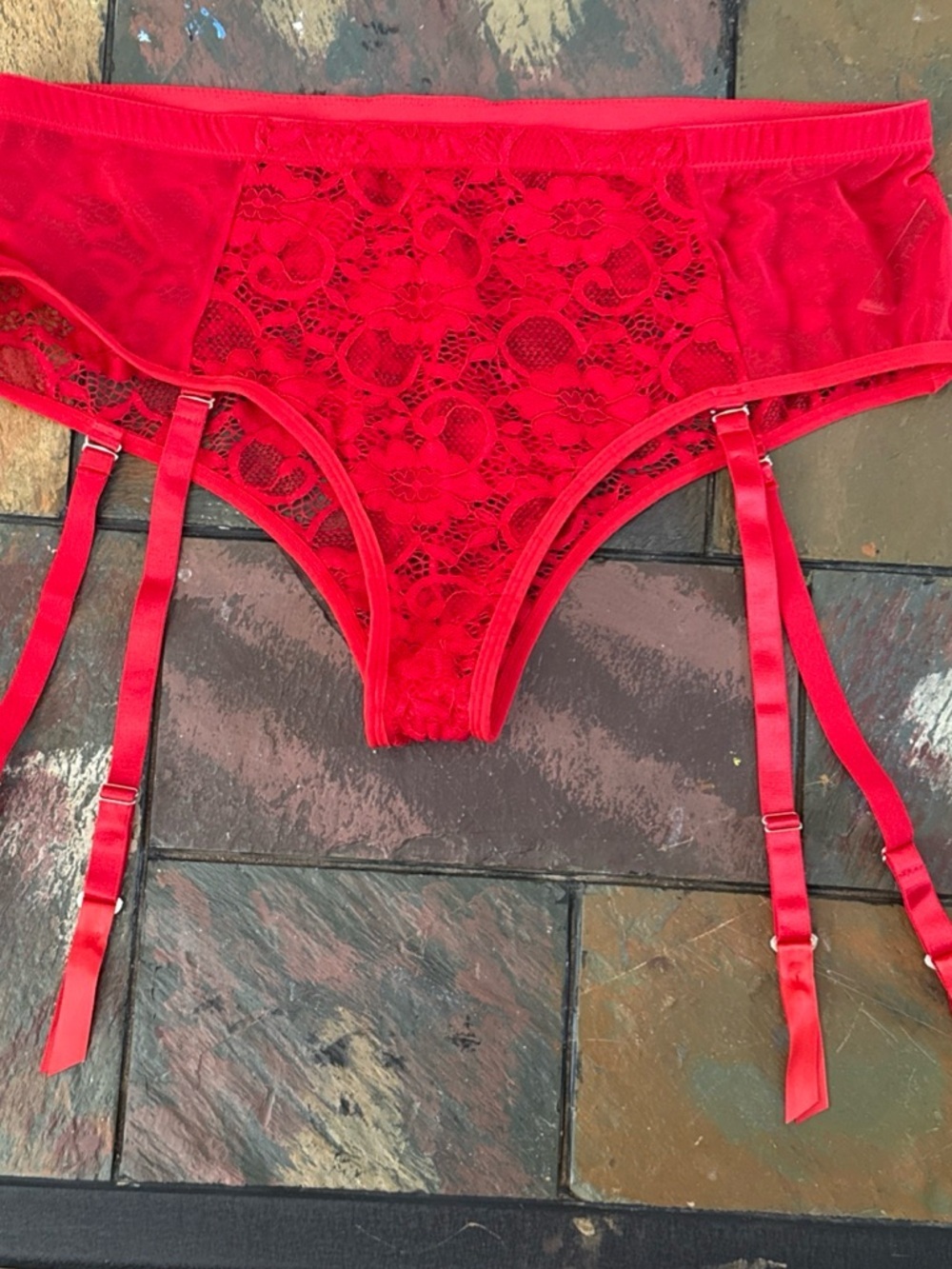 Red Lace Garter Briefs with Adjustable Straps